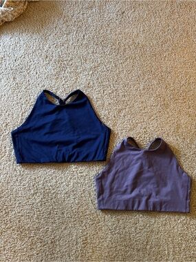 girlfriend collective navy and purple (L) activewear crop top bra - set of two